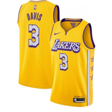 Men's Los Angeles Lakers #3 Anthony Davis 2019 Yellow City Edition Stitched NBA Jersey