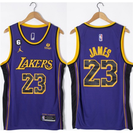 Men's Los Angeles Lakers #23 LeBron James Purple With NO.6 Patch Stitched Basketball Jersey