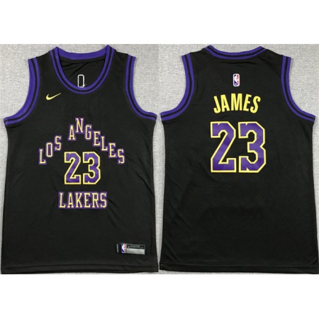 Youth Los Angeles Lakers #23 LeBron James Black City Edition Stitched Basketball Jersey