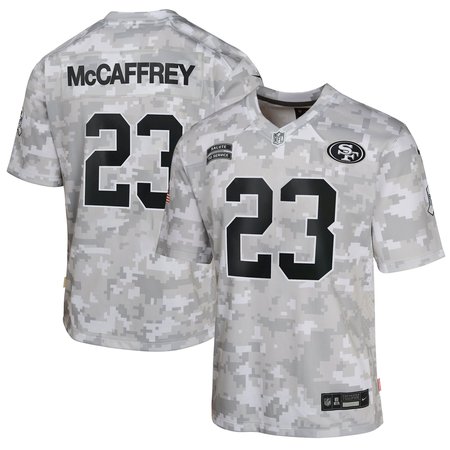 Youth San Francisco 49ers Christian McCaffrey Nike Arctic Camo 2024 Salute to Service Game Jersey