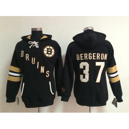 Boston Bruins #37 Patrice Bergeron Black Women's Old Time Heidi NHL Hoodie