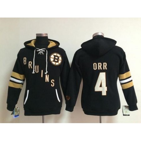 Boston Bruins #4 Bobby Orr Black Women's Old Time Heidi NHL Hoodie