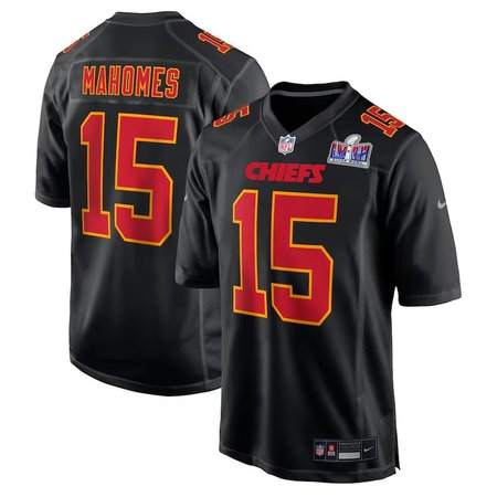 Men's Kansas City Chiefs #15 Patrick Mahomes Nike Black Super Bowl LVIII Carbon Fashion Game Player Jersey
