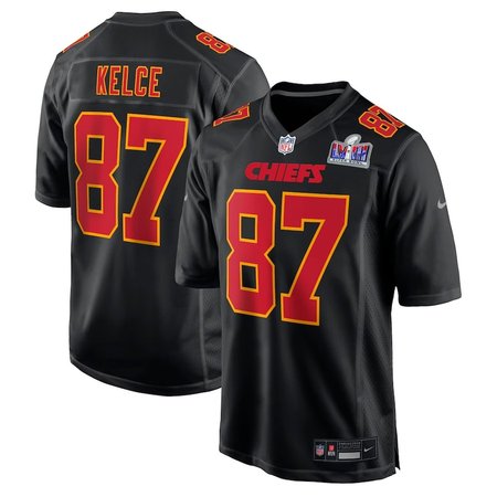Men's Kansas City Chiefs #87 Travis Kelce Nike Black Super Bowl LVIII Carbon Fashion Game Player Jersey