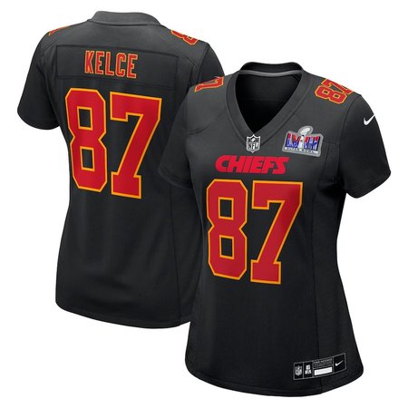 Women's Kansas City Chiefs #87 Travis Kelce Nike Black Super Bowl LVIII Carbon Fashion Game Player Jersey